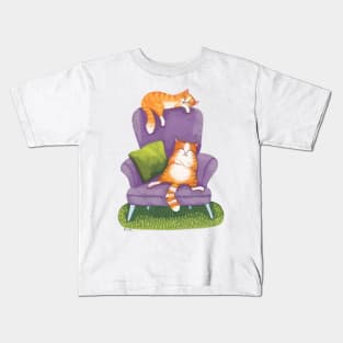 Sleeping Ginger Cats and Purple Chair Kids T-Shirt